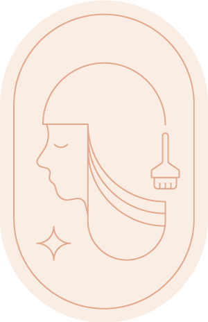 icon_02_colour Icon with a profile of a woman's face, on the right side a hair colour brush symbol symbolizing hair colouring