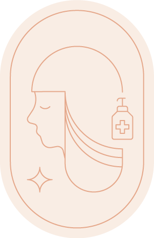 icon_04_treatment Icon with a profile of a woman's face, on the right side a bottle symbol symbolizing hair treatments